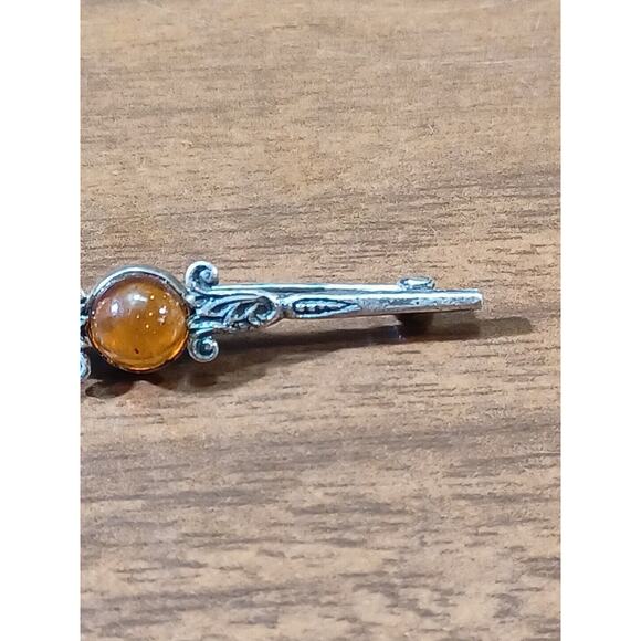 VINTAGE .800 SILVER BROOCH AMBER STONE 3.3 GRAMS - Picture 4 of 8
